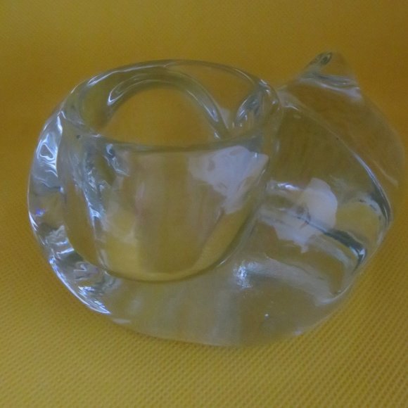 Sleeping Cat Clear Glass Votive Candle Holder (F55) - Picture 3 of 4